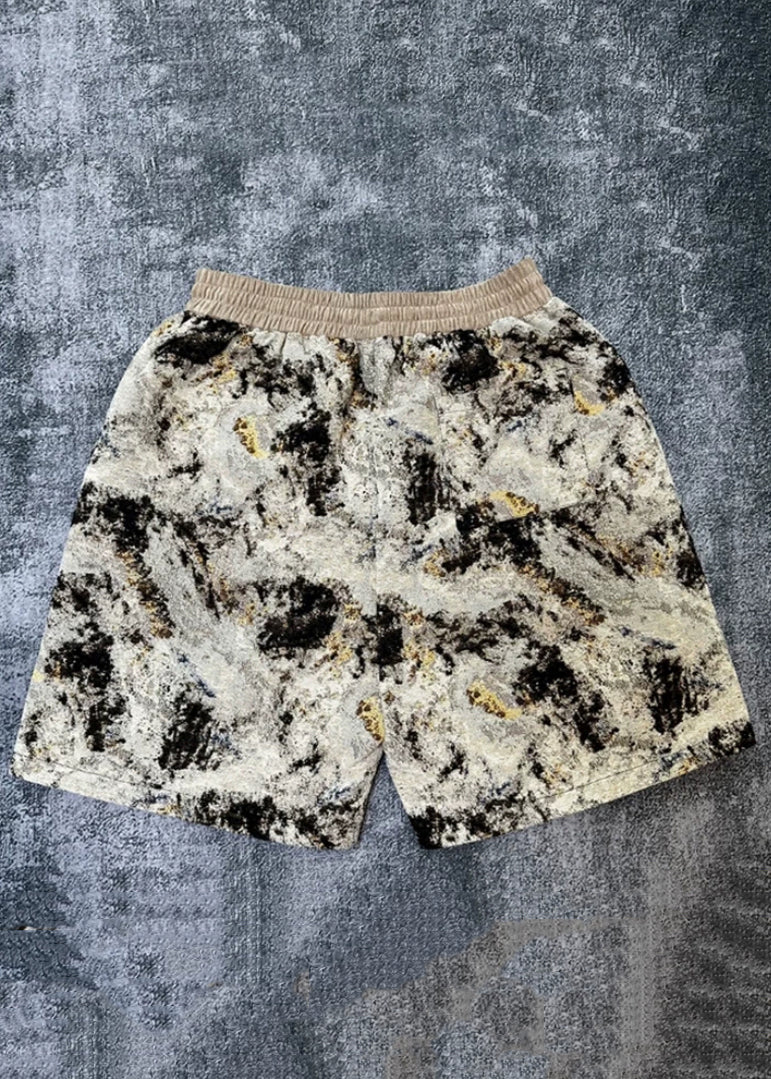 Jacquard Khaki Pockets Elastic Waist Cotton Hot Pants Summer