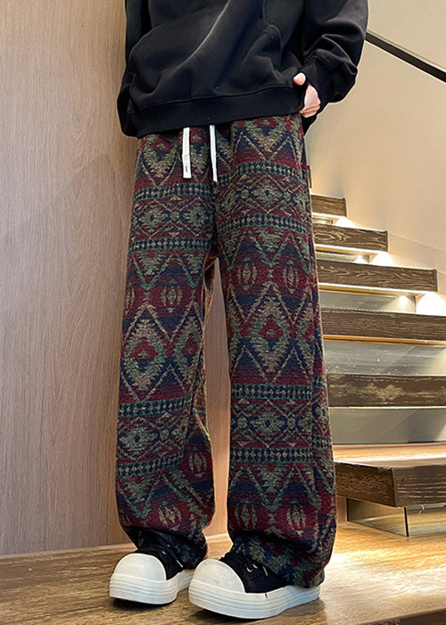 Jacquard Navy Pockets Elastic Waist Warm Fleece Pants Winter