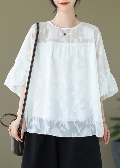 Jacquard White Embroidery Tulle Top Flare Sleeve