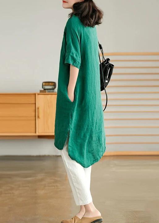 Jade White-snowflake Linen Linen Shirt Dress