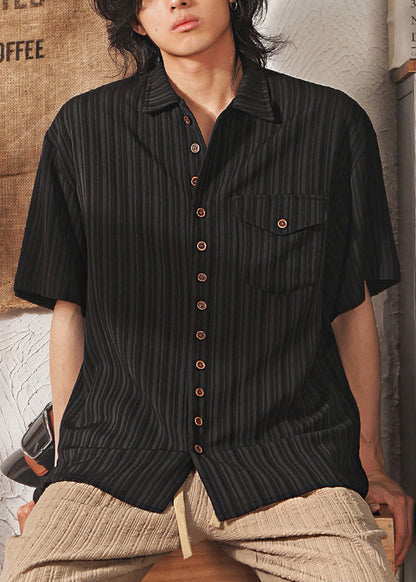 Japanese Coffee Button Short Sleeved Shirt for