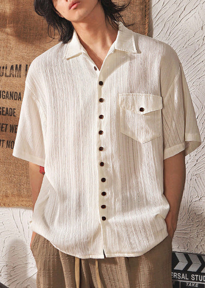 Japanese Coffee Button Short Sleeved Shirt for