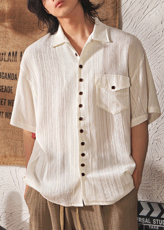 Japanese Coffee Button Short Sleeved Shirt for