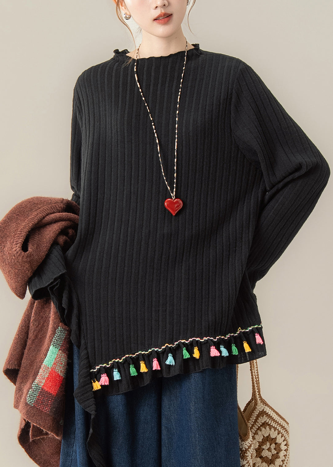 Japanese Style Coffee Knitted Vest T Shirt and Pants Three Piece Set Autumn