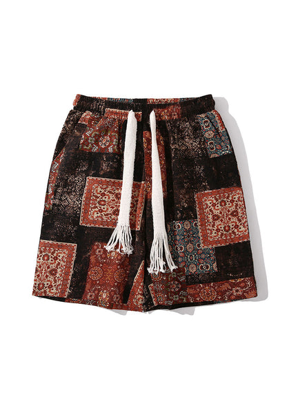 Japanese Style Green Print Beach Vacation Shorts Summer