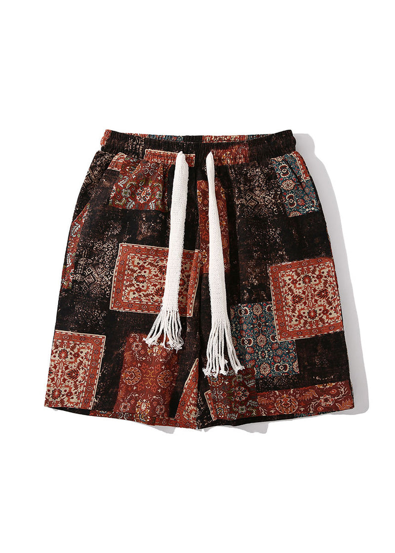 Japanese Style Green Print Beach Vacation Shorts Summer