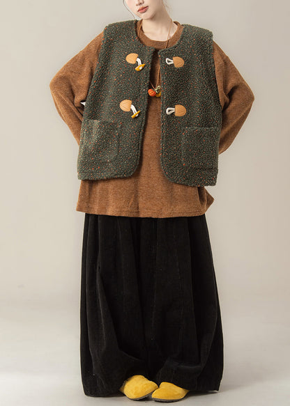 Japanese Style Green Vest and Top Pants Three Pieces Set Winter