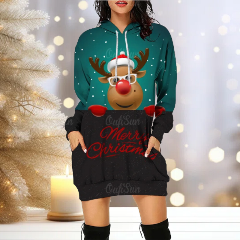 Hoodie Cozy Reindeer Hoodie Dress Women's Sweater