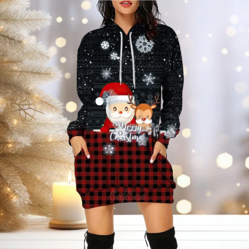 Hoodie Cozy Reindeer Hoodie Dress Women's Sweater