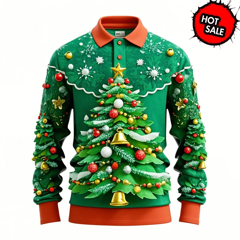 Santa Claus Polo Shirt - Stylish Men's Polo Shirt with 3D Print & Breathable Cotton