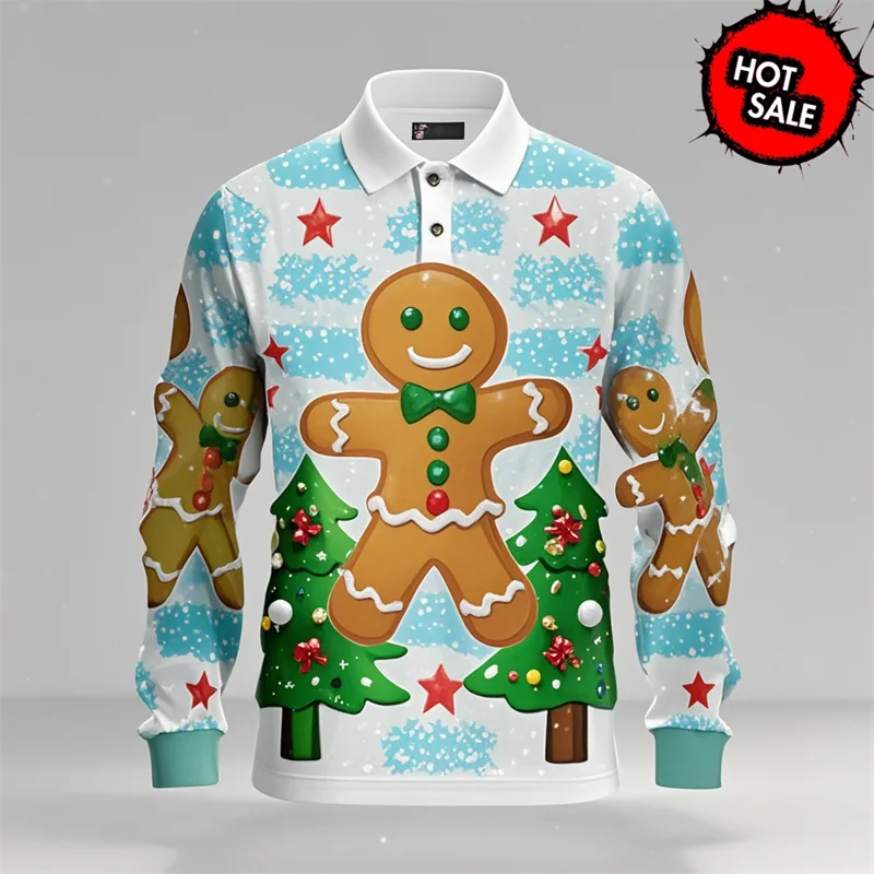 Santa Claus Polo Shirt - Stylish Men's Polo Shirt with 3D Print & Breathable Cotton