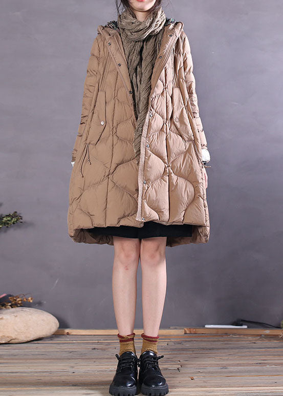 Khaki Button Duck Down Coat Zip Up Winter