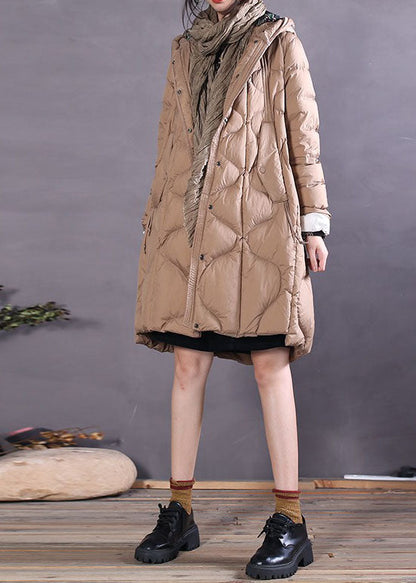 Khaki Button Duck Down Coat Zip Up Winter