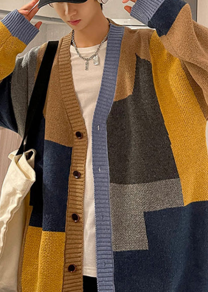 Khaki Button Oversized Knit Coats Asymmetrical