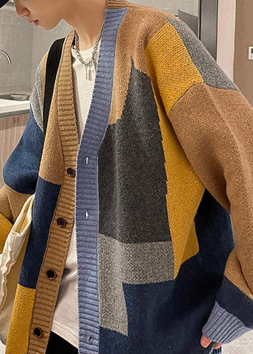 Khaki Button Oversized Knit Coats Asymmetrical