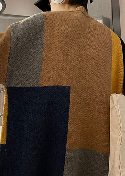 Khaki Button Oversized Knit Coats Asymmetrical