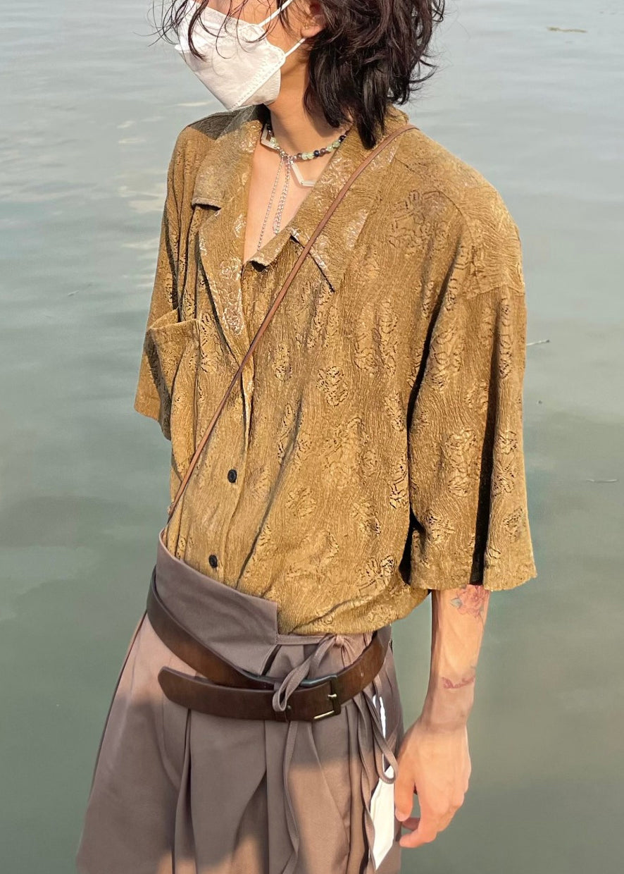 Khaki Button Pockets Shirt Peter Pan Collar Summer