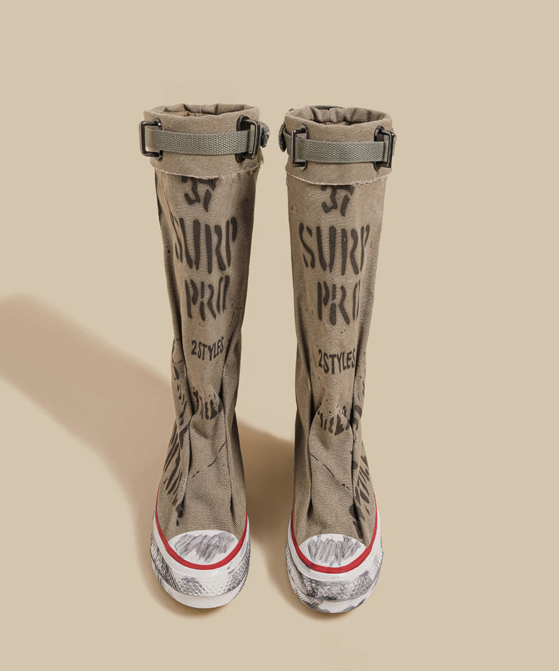 Khaki Canvas Graffiti Splicing Boots