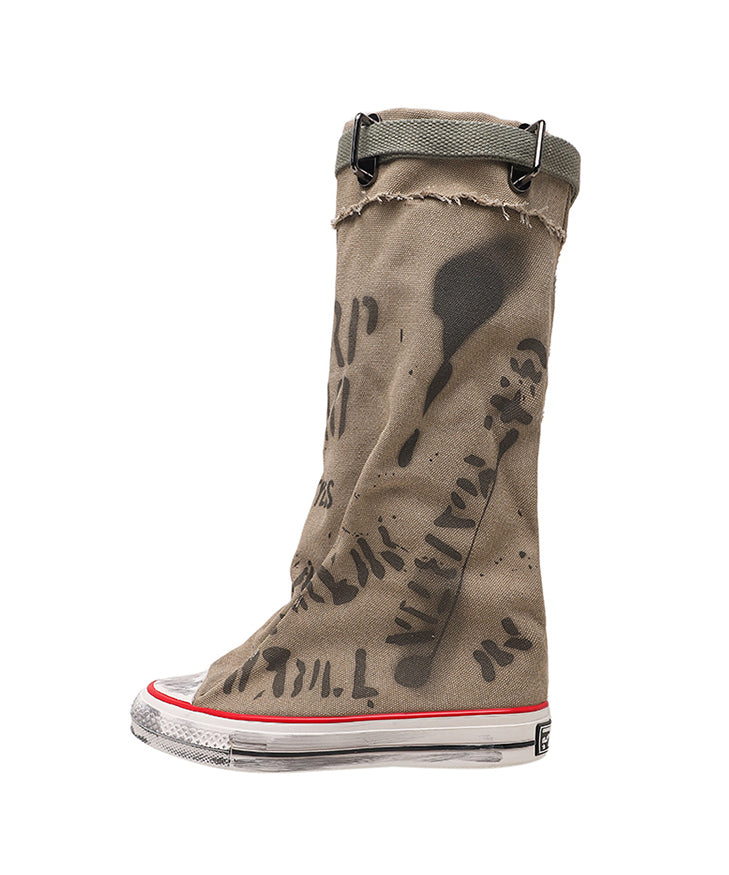 Khaki Canvas Graffiti Splicing Boots