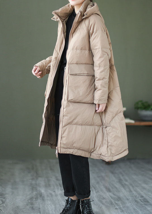 Khaki Duck Down Down Jacket Hooded Winter
