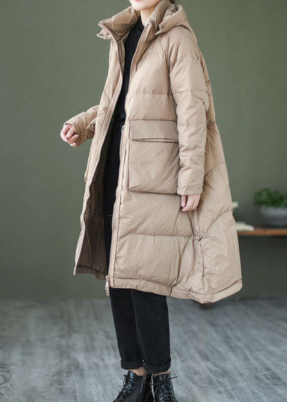 Khaki Duck Down Down Jacket Hooded Winter