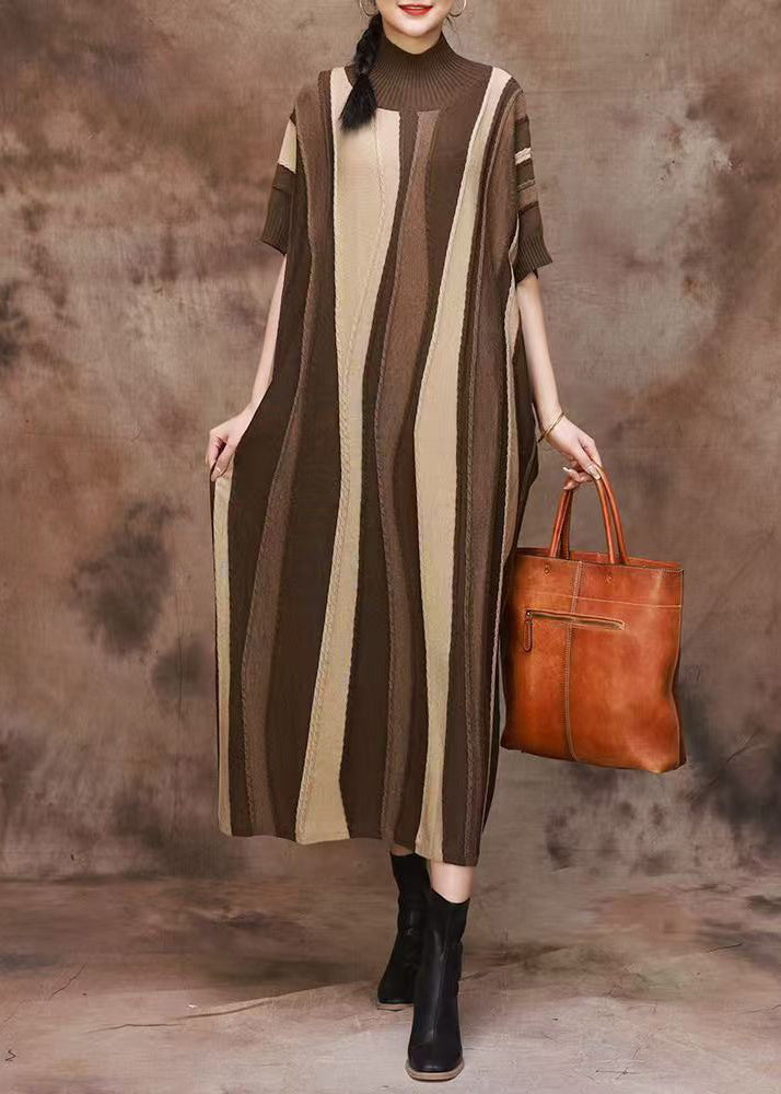 Khaki Cozy Original Design Cashmer Spring Dress Turtleneck