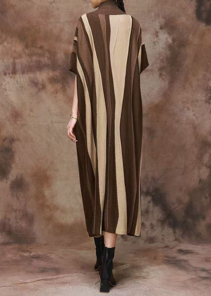 Khaki Cozy Original Design Cashmer Spring Dress Turtleneck