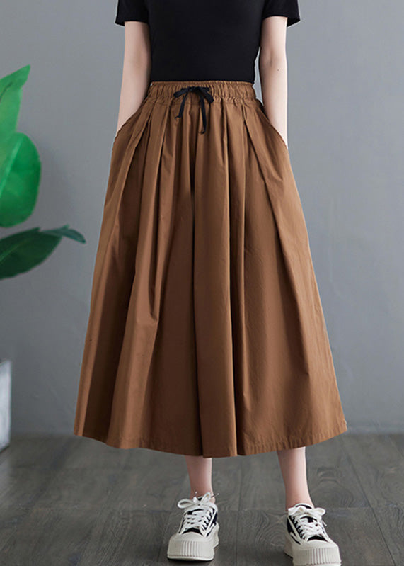 Khaki Elastic Waist Wide Leg Pants