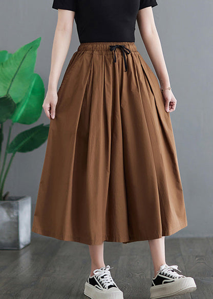 Khaki Elastic Waist Wide Leg Pants