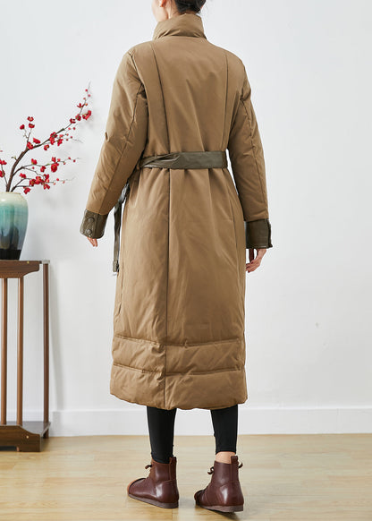 Khaki Patchwork Fine Cotton Filled Parka Warm Tie Waist Winter