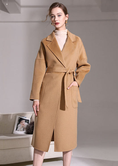 Khaki Woolen Wrap Coat Peter Pan Collar Winter