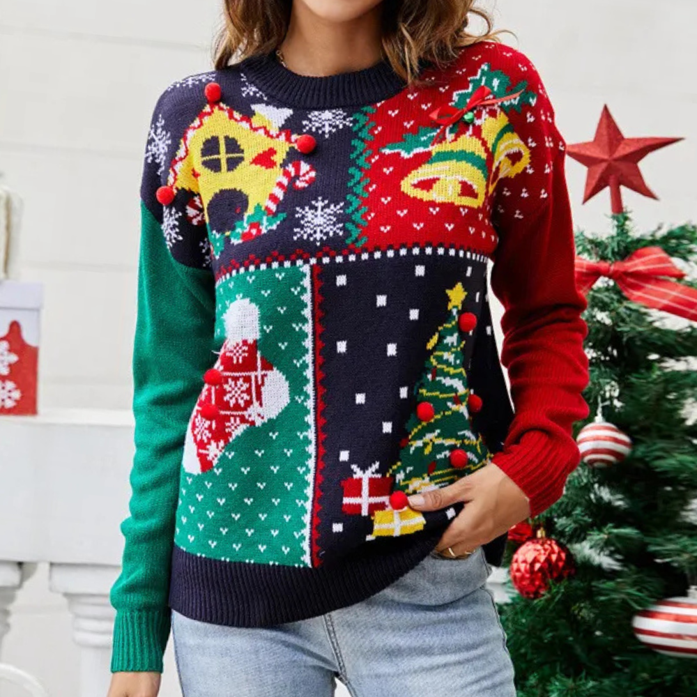 Christmas Sweater Women's Cheerful Knit Christmas Sweater