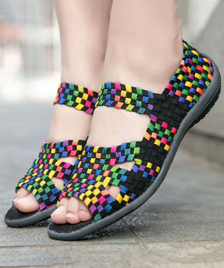 Knit Fabric Flat Shoes for Purple Splicing Peep Toe Soolinen Shoes-20251