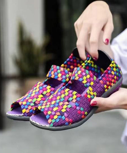 Knit Fabric Flat Shoes for Purple Splicing Peep Toe Soolinen Shoes-20251