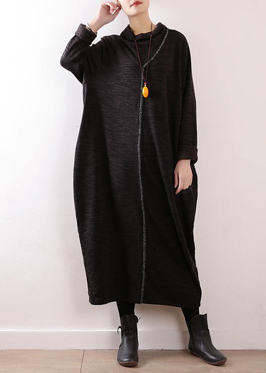 Knitted Black Sweater Dresses Classy High Neck Hipster Fall Knit Dress