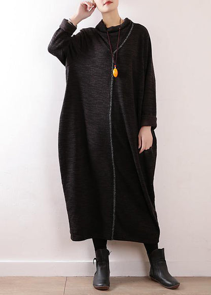 Knitted Black Sweater Dresses Classy High Neck Hipster Fall Knit Dress