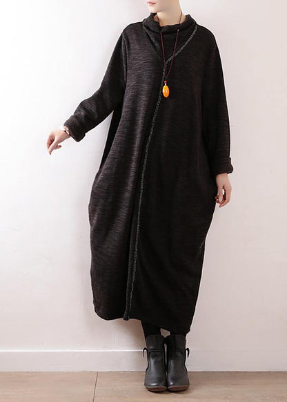 Knitted Black Sweater Dresses Classy High Neck Hipster Fall Knit Dress