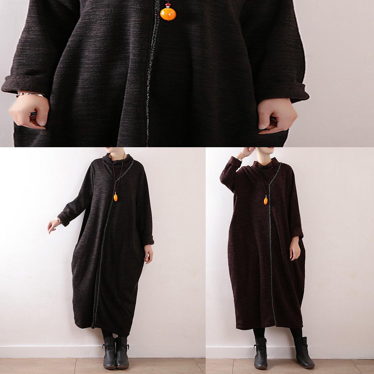 Knitted Black Sweater Dresses Classy High Neck Hipster Fall Knit Dress