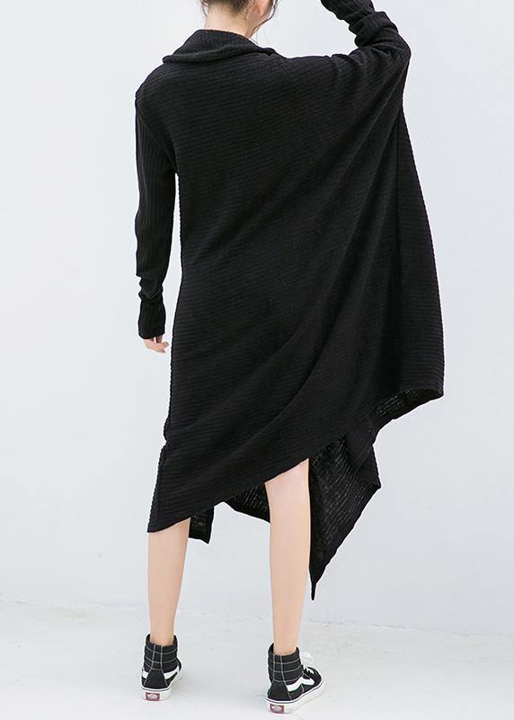 Knitted Black Sweater Dresses Design Asymmetric Big High Neck Knitted Tops