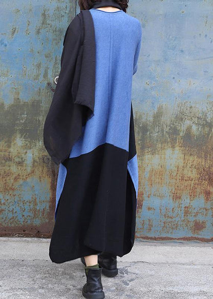 Knitted Blue Sweater Dress Outfit Diy Side Open Baggy Low High Design Knit Dress
