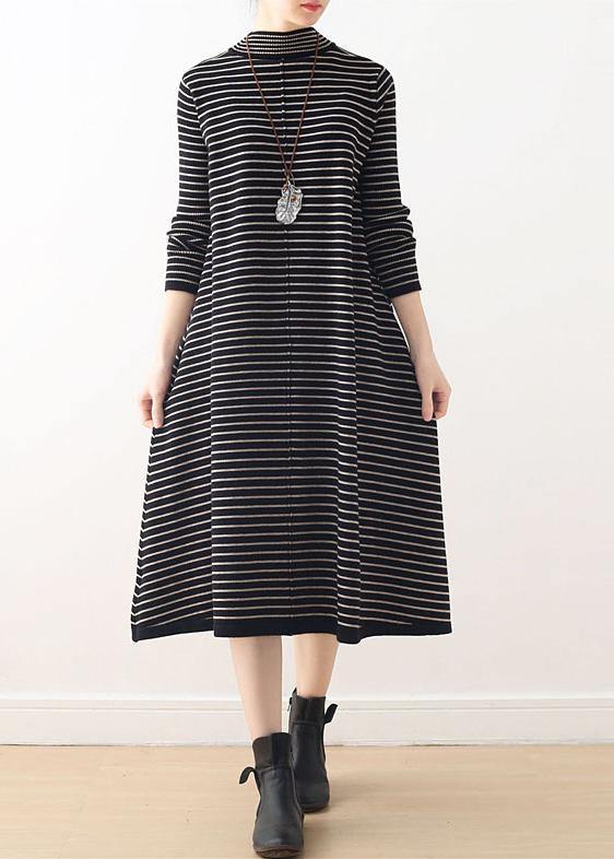 Knitted High Neck Sweater Weather Black Striped Baggy Knitwear