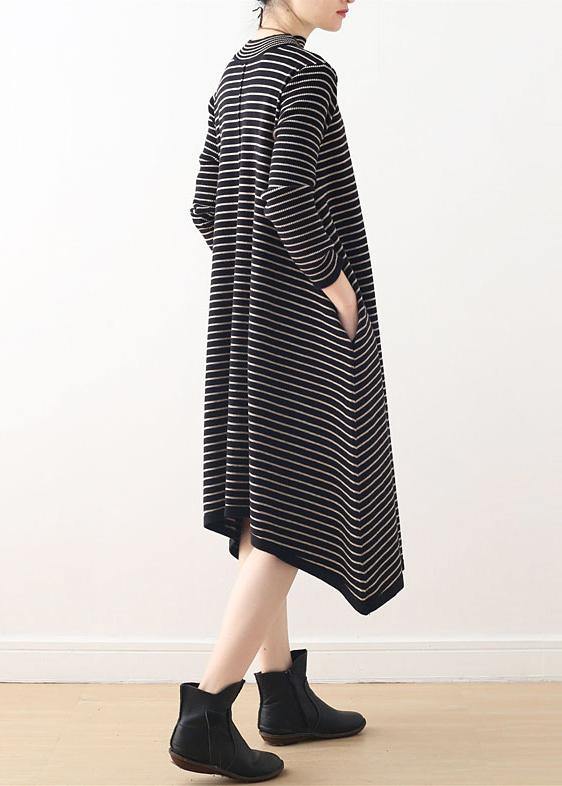 Knitted High Neck Sweater Weather Black Striped Baggy Knitwear