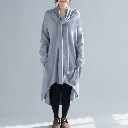 Knitted O Neck Asymmetric Sweater Outfits Upcycle Gray Fuzzy Knit Top