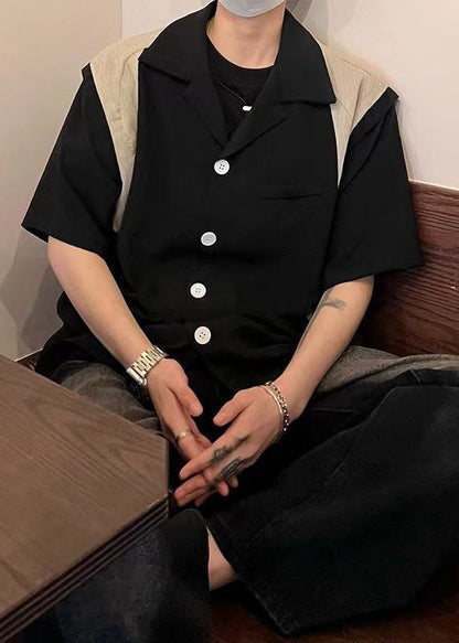 Korean Loose Cuban Collar Patchwork Shirts Summers
