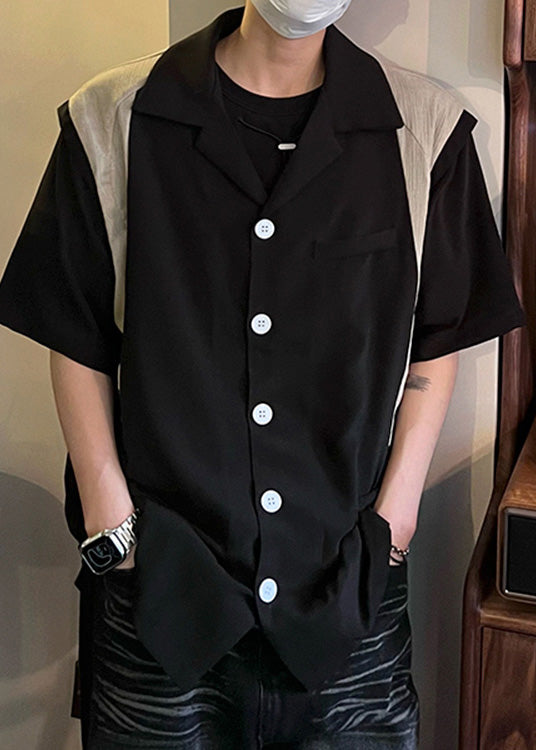 Korean Loose Cuban Collar Patchwork Shirts Summers