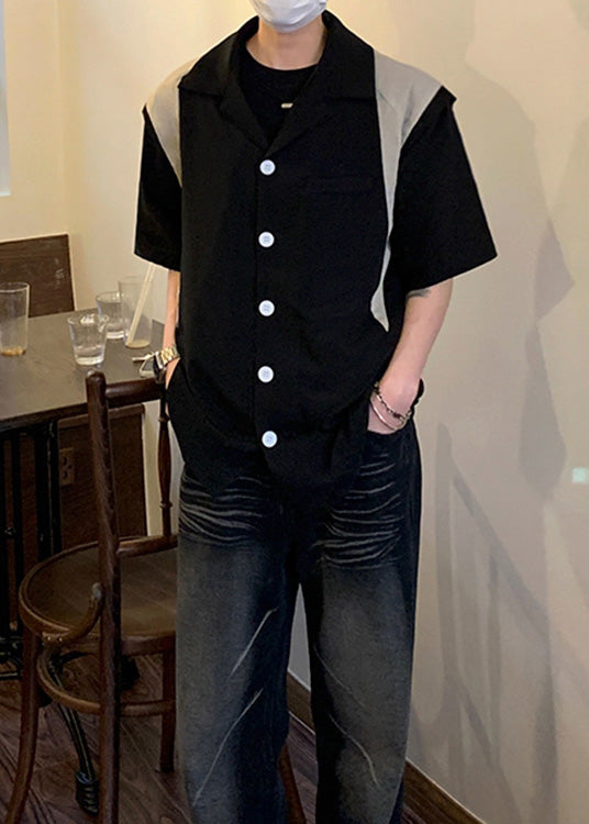 Korean Loose Cuban Collar Patchwork Shirts Summers