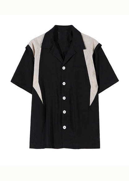 Korean Loose Cuban Collar Patchwork Shirts Summers