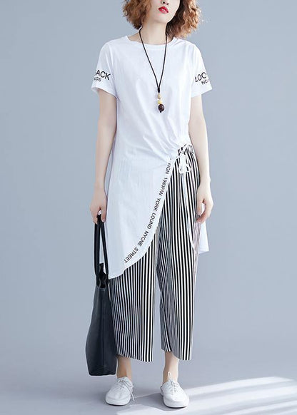 Korean Short-sleeved T-shirt Striped Wide-leg Pants Suit
