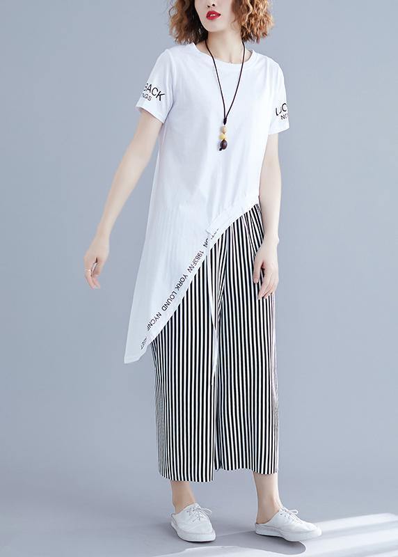 Korean Short-sleeved T-shirt Striped Wide-leg Pants Suit