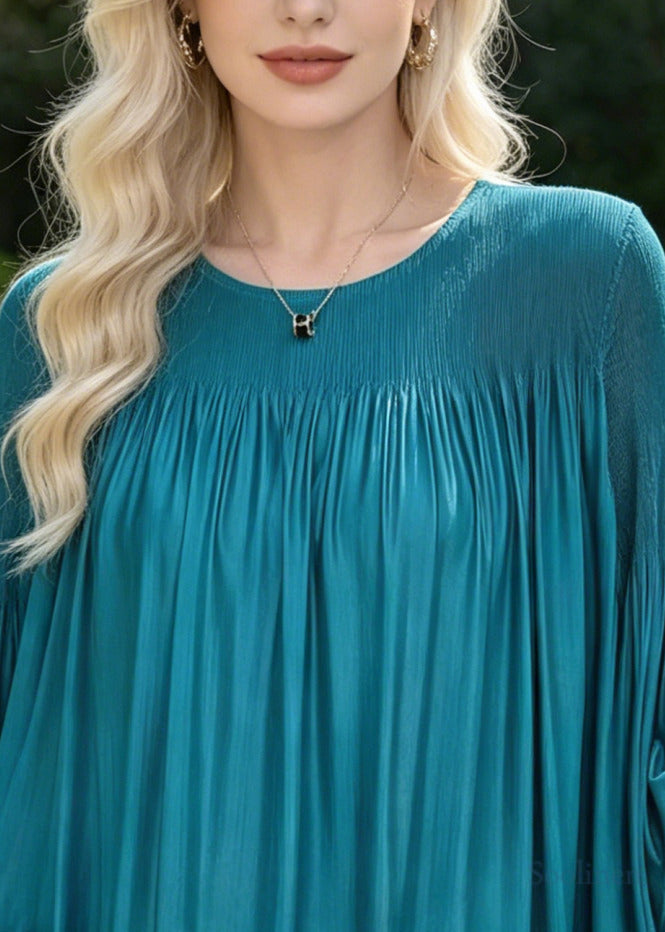 Lake Blue Chiffon Top Oversized Wrinkled Spring